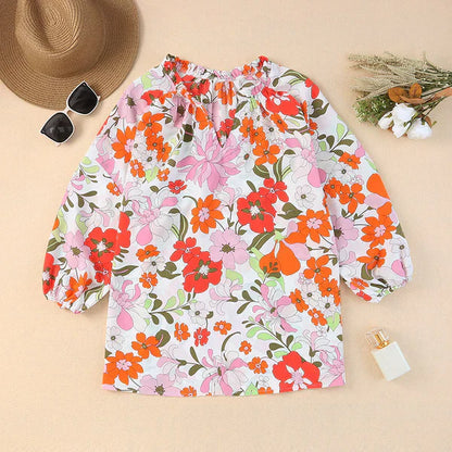Léa Bleach® | chemise rétro à col v - Fleurs